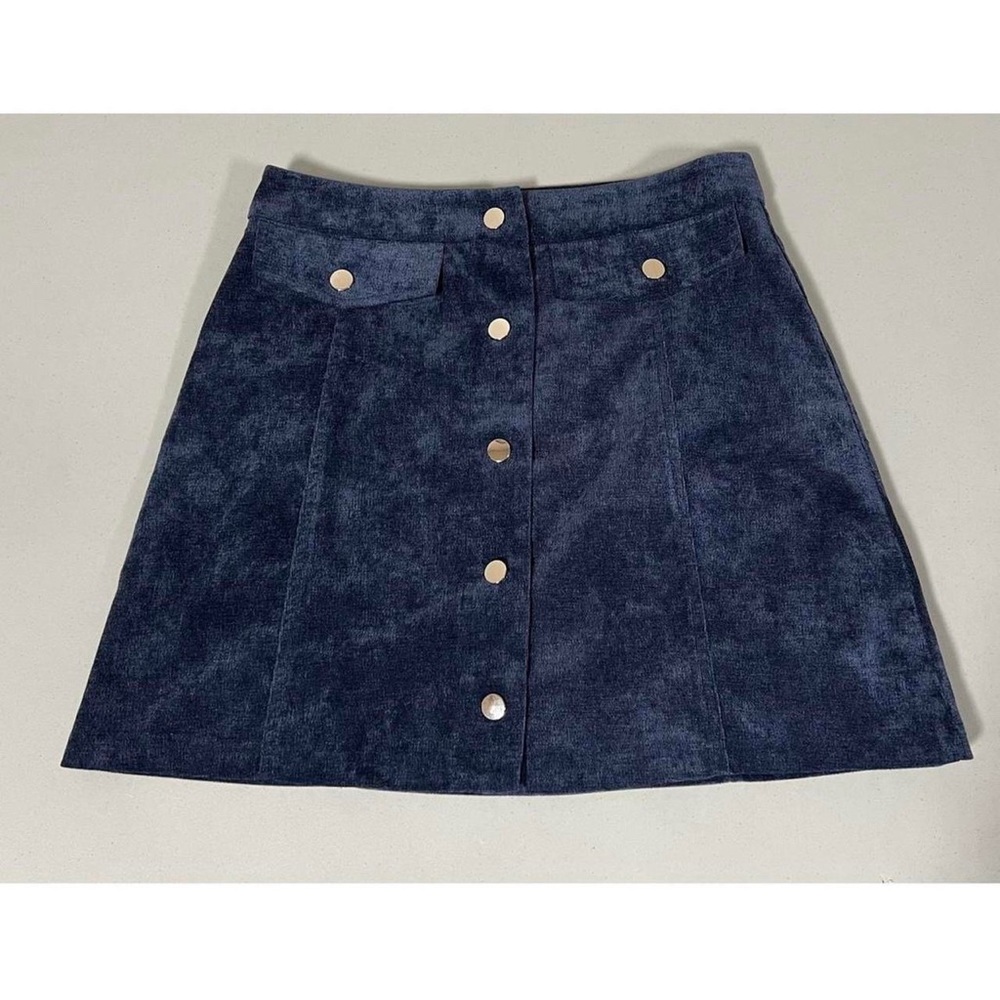 English Factory Navy Blue Corduroy Buttoned High-Waisted Mini Skirt Size S 💙✨